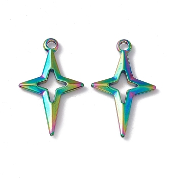 Ion Plating(IP) 304 Stainless Steel Pendants, Star Charms, Rainbow Color, 27.5x17x2.5mm, Hole: 2mm