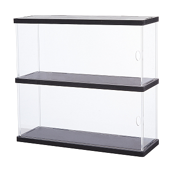 2-Tier Transparent Acrylic Minifigures Display Case, for Models, Building Blocks, Doll Display Holder, Rectangle, Black, Finishde Poduct: 27.3x30x9.8cm