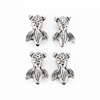 Tibetan Style Alloy Beads, Cadmium Free & Lead Free, Fish, Antique Silver, 15x10x6mm, Hole: 1.5mm, about 458pcs/1000g