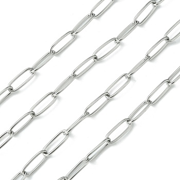 Handmade 304 Stainless Steel Paperclip Chains, Drawn Elongated Cable Chains, Soldered, Stainless Steel Color, 12x4x1mm