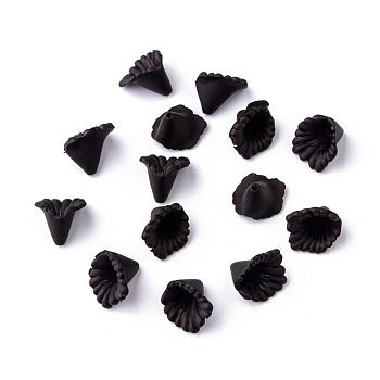 Acrylic Beads, Frosted, Flower, Dyed Black, about 12mm wide, 12mm long, 1.8mm thick, hole: 1.5mm. about 1900pcs/500g
