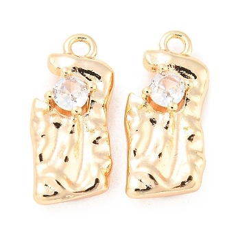 Brass Pendants, with Clear Glass, Irregular Rectangle Charms, Real 18K Gold Plated, 16x7x4mm, Hole: 1.4mm