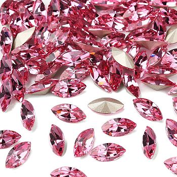 Preciosa&reg MAXIMA Crystal Fancy Stones, Czech Crystal, 435 14 615 Navette(Horse Eye), Dura Foiling, 70010 Rose, 10x5mm