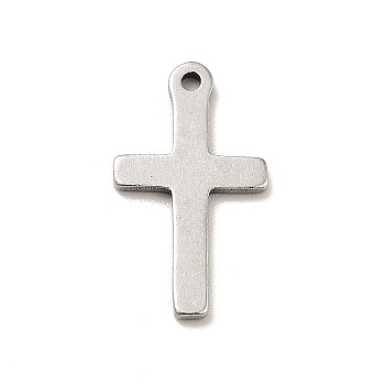 201 Stainless Steel Pendants, Cross Charms, Stainless Steel Color, 15.5x9x1mm, Hole: 1mm