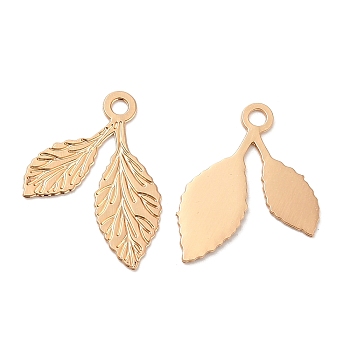 Long-Lasting Plated Brass Pendant, Leaf Charm, Light Gold, 15x11x0.3mm, Hole: 1.2mm