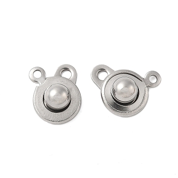 Non-Tarnish 201 Stainless Steel Snap Clasps, Stainless Steel Color, 16x9x5.5mm, Hole: 1.5mm