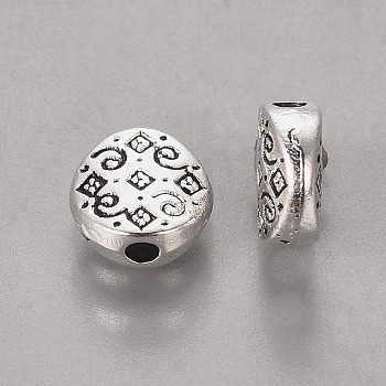 Tibetan Style Alloy Beads, Lead Free and Cadmium Free, Flat Round, Antique Silver, 7x7x3mm, Hole: 1.5mm