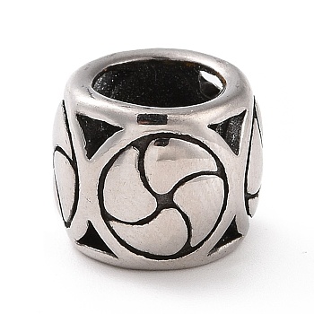 304 Stainless Steel Large Hole Beads, Rondelle with Windmill, Antique Silver, 9.5x11.5mm, Hole: 7.5mm
