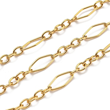 304 Stainless Steel Singapore Chains, Soldered, with Spool, Real 18K Gold Plated, 15x6x1mm, 10m/roll
