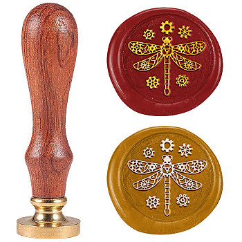 Wax Seal Stamp Set, Sealing Wax Stamp Solid Brass Heads with Wood Handles, for Envelopes Invitations, Gift Card, Dragonfly, 83x22mm, Stamps: 25x14.5mm