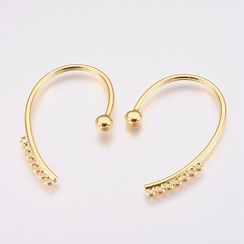 Brass Hook Earrings, with Horizontal Loop Rhinestone Settings, Lead Free & Cadmium Free & Nickel Free, Long-Lasting Plated, Golden, Fit for 4mm Rhinestone, 55x32x3.5mm, 7 Gauge, Hole: 1.5mm