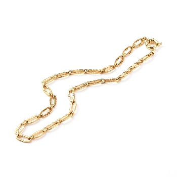 304 Stainless Steel Oval Link Chain Necklaces, with Brass Spring Ring Clasps, Textured, Real 18K Gold Plated, 15-7/8 inch(40.3cm)
