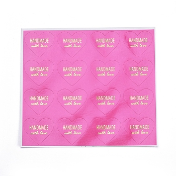 Valentine's Day Sealing Stickers, Label Paster Picture Stickers, for Gift Packaging, Heart with Word Handmade with Love, Hot Pink, 28x32mm