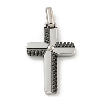 304 Stainless Steel Pendants, Cross Charm, Black & Stainless Steel Color, 28x19x3mm, Hole: 6.5x3mm