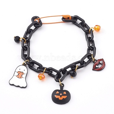 Bracelets à breloques en alliage émaillé thème halloween(BJEW-JB05978)-2