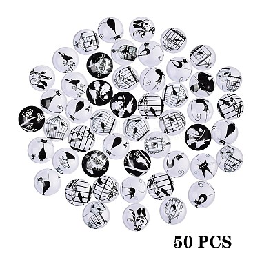 50Pcs Retro Black and White Picture Glass Cabochons(GGLA-SZ0001-24)-3