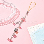 Flower Acrylic & Glass Mobile Straps, Butterfly Alloy Charms Mobile Deocoratione, Dark Orange, 16.5cm(HJEW-YW00038-05)