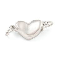 925 Sterling Silver Box Clasps, Heart, Real Platinum Plated, 6x13x4mm, Hole: 0.6mm(STER-B005-43P-01)