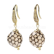 Round Porcelain Dangle Earrings, Brass Micro Pave Clear Cubic Zirconia Earrings for Women, Golden, 42~43x14~15mm(EJEW-G398-02)