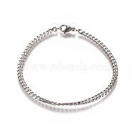 Men's Curb Chain, Twisted Chain Bracelets, Fashionable 304 Stainless Steel Bracelets, with Lobster Claw Clasps, Stainless Steel Color, 8-1/4 inch(20.8cm), 3.5mm(BJEW-E369-14C)