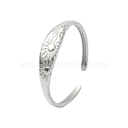 304 Stainless Steel Cuff Rings, Flower Pattern, Stainless Steel Color, Adjustable, 4mm(RJEW-M019-25P)