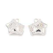 Brass Micro Pave Cubic Zirconia Star Charms, Meteor Charm, Silver Color Plated, 11x12x4.5mm, Hole: 1.2mm(KK-P228-35S)