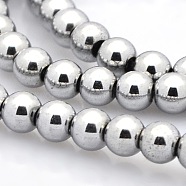 Round Non-magnetic Synthetic Hematite Beads Strands, Platinum Plated, 6mm, Hole: 1mm, about 72pcs/strand(G-P061-66-6mm)