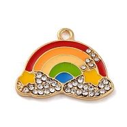 Alloy Enamel Pendants, with Rhinestone, Golden, Rainbow, 20x25x2mm, Hole: 2mm(ENAM-M009-01A-G)