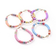 Handmade Polymer Clay Beads Bracelets, with Dyed Glass Pearl Round Beads and Brass Findings, Mixed Color, 7-1/2 inch(19cm), 6.5mm(BJEW-JB04641-M)
