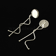 Iron Hair Bobby Pin Findings, with Brass Flat Round Tray, Platinum, Tray: 14mm, 68x16mm(X-MAK-Q001-028P)