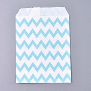 Kraft Paper Bags, No Handles, Food Storage Bags, White, Wave Pattern, Sky Blue, 18x13cm(CARB-P003-C01-05)