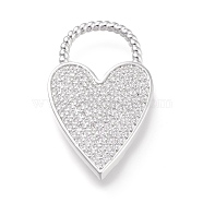 Brass Micro Pave Clear Cubic Zirconia Pendants, Long-Lasting Plated, Heart, Platinum, 33x19.8x3mm, Hole: 11.5x11mm(ZIRC-L097-004P)