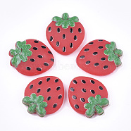 PVC Plastic Cabochons, Strawberry, Red, 22x18.5x5mm(PVC-T004-11)