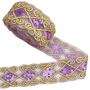 10 Yards Polyester Lace Ribbon with Paillette, for Garment Accessories, Purple, 2-1/2 inch(63mm)(OCOR-WH0090-050B)