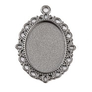 Tibetan Style Oval Alloy Pendant Cabochon Settings, Lead Free & Cadmium Free, Gunmetal, Tray: 25x18m, 39x29x2mm, Hole: 2.5mm, about 300pcs/1000g(TIBEP-Q054-44B-RS)