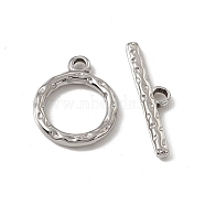 201 Stainless Steel Toggle Clasps, Textured Ring, Stainless Steel Color, Ring: 19x15.5x2.5mm, Bar: 6x21.5x2.5mm, Hole: 2.5x1.8mm(STAS-J401-VC799)