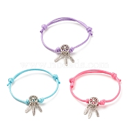 Alloy Web with Feather Beaded Cord Bracelet for Women, Mixed Color, Inner Diameter: 1-3/4~2-7/8 inch(4.3~7.4cm)(BJEW-JB08278)