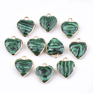 Electroplate Synthetic Malachite Pendants, with Cadmium Free & Nickel Free & Lead Free Iron Findings, Faceted, Heart, Golden, 16~17x14~15x6~7mm, Hole: 1.8mm(X-G-T112-03D)