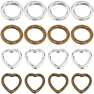 80Pcs 4 Styles Tibetan Style Alloy Bead Frames, Heart & Ring, Mixed Color, 13.5~15x13~13.5x1~3.5mm, Hole: 1.5mm, 20pcs/style(FIND-SC0008-87)