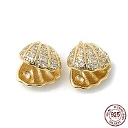 925 Sterling Silver Charms, with Cubic Zirconia, Shell Charm, Real 18K Gold Plated, 10x8.5x7mm, Hole: 1mm(STER-M114-08G)