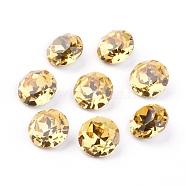 Pointed Back & Back Plated Glass Rhinestone Cabochons, Grade A, Faceted, Flat Round, Light Topaz, 10x5mm(RGLA-J012-10mm-226)