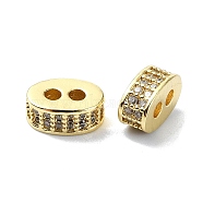 Rack Plating Brass Micro Pave Clear Cubic Zirconia Beads, Long-Lasting Plated, Lead Free & Cadmium Free, Oval, Real 18K Gold Plated, 8x5.4x3.5mm, Hole: 1.5mm(KK-U014-02G)