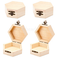 Pine Storage Box, with Iron Findings, Hexagon, Blanched Almond, 8.4x9x4cm, Inner Diameter: 6.5x7.4cm(WOOD-WH0107-46)