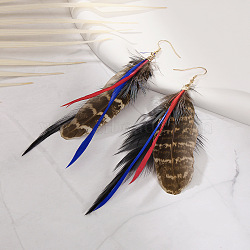 Bohemian Style Feather Dangle Earrings, Golden, Coffee, 122mm(FS-WG092BC-03)
