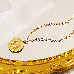 Stainless Steel Pendant Necklaces for Women, Grooved Flat Round, Golden, 17.72 inch(45cm)(RX0049-1)