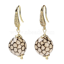 Round Porcelain Dangle Earrings, Brass Micro Pave Clear Cubic Zirconia Earrings for Women, Golden, 42~43x14~15mm(EJEW-G398-02)