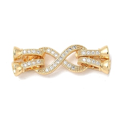 Brass Micro Pave Clear Cubic Zirconia Fold Over Clasps, Cadmium Free & Nickel Free & Lead Free, Infinity, Real 18K Gold Plated, 36mm(X-KK-U059-32G)