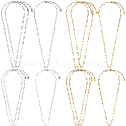 12Pcs 4 Styles 304 Stainless Steel Paperclip Chain Necklaces, Mixed Color, 16.14~18.31 inch(41~46.5cm), 3pcs/style(NJEW-SC0001-56)