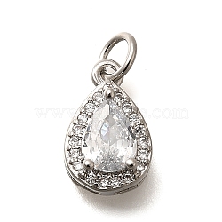 Brass Micro Pave Cubic Zirconia Pendants, with Glass, with Jump Ring, Teardrop, 14x8x5.5mm(KK-U055-01P-02)