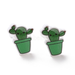 Acrylic Cute Plants Stud Earrings with Plastic Pins for Women, Cactus Pattern, 13.5x10.5mm, Pin: 0.9mm(EJEW-F293-01B)